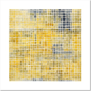 Yellow and white abstract grid pattern Posters and Art